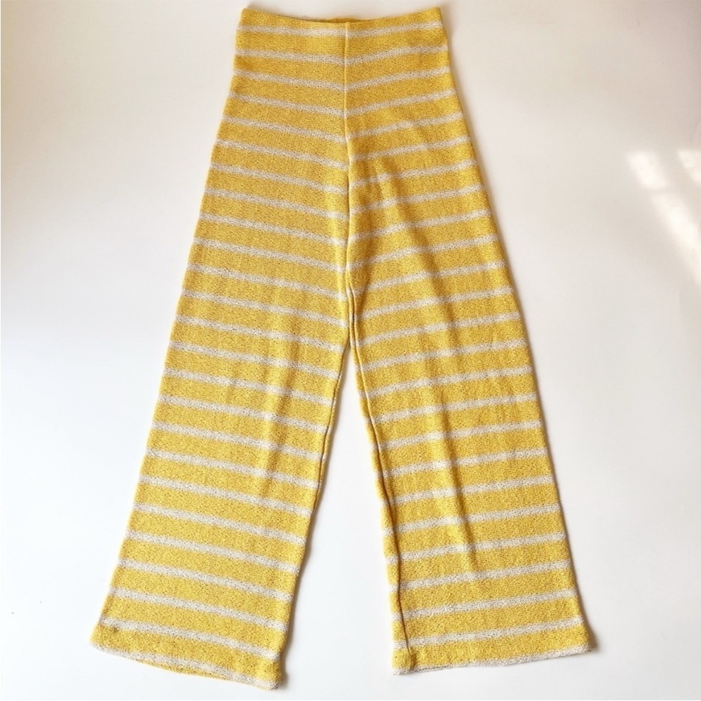 Zara Open Knit Striped Pants Yellow White Straight Leg Size Small - Picture 5 of 13